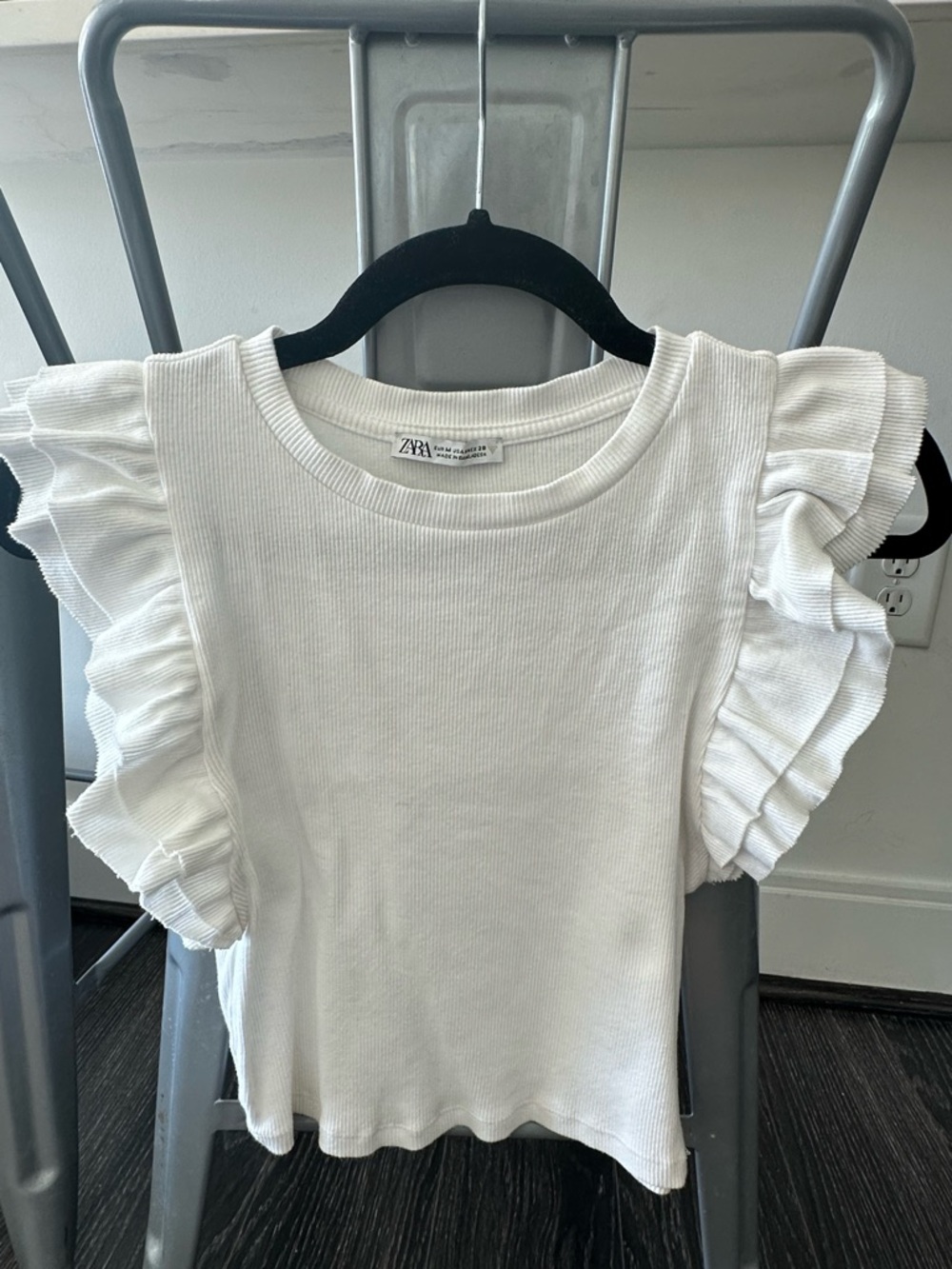 Zara White Ruffle-Sleeve Top